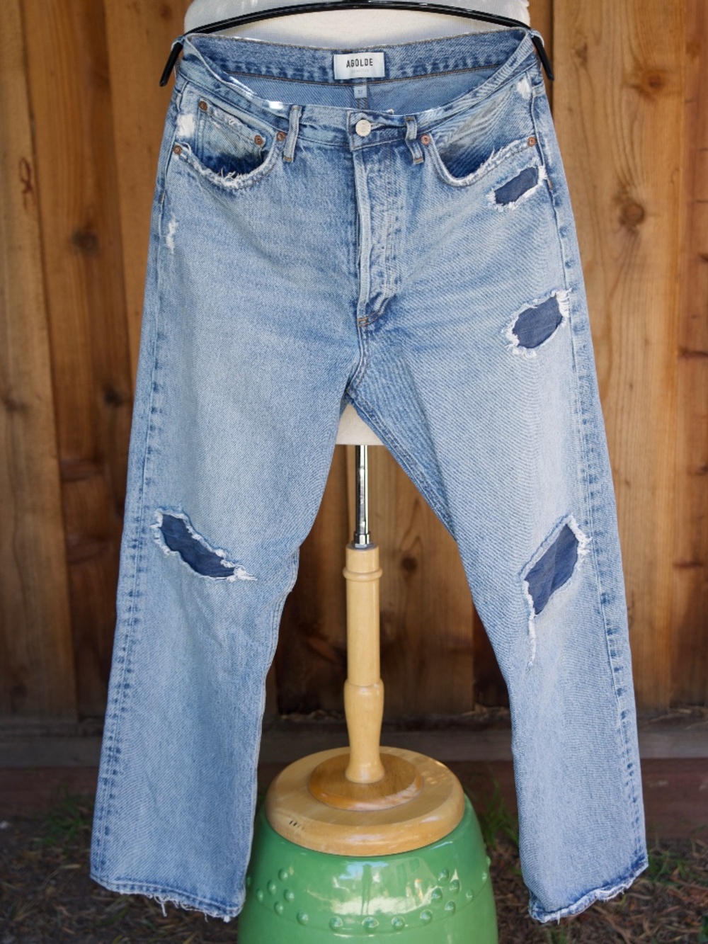 Agolde 100% Organic Cotton 90's Mid Rise Loose Denim Patchwork Jeans Woman's 27